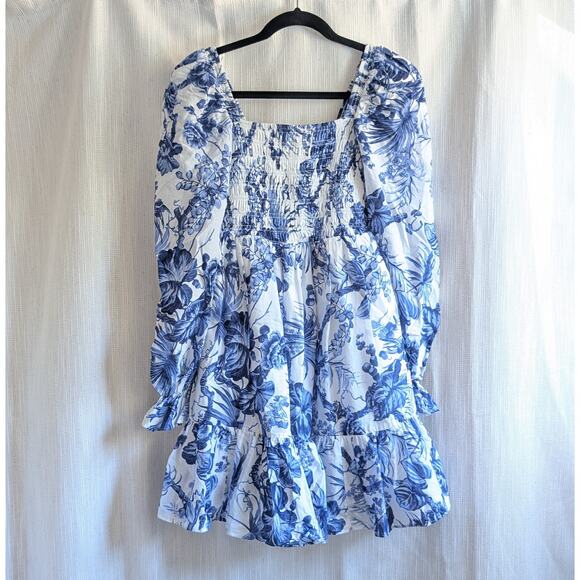 NWT & Other Stories Smocked Bodice Long Sleeve Cotton Mini Dress, size 0 - Picture 3 of 10